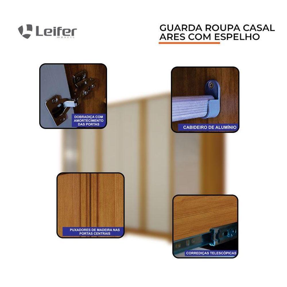 Guarda Roupa Casal Ares 6 Portas Com Espelho Cinamomo Off-white Com Cômoda Rubi 4 Gavetas Cinamomo Off-white - Leifer