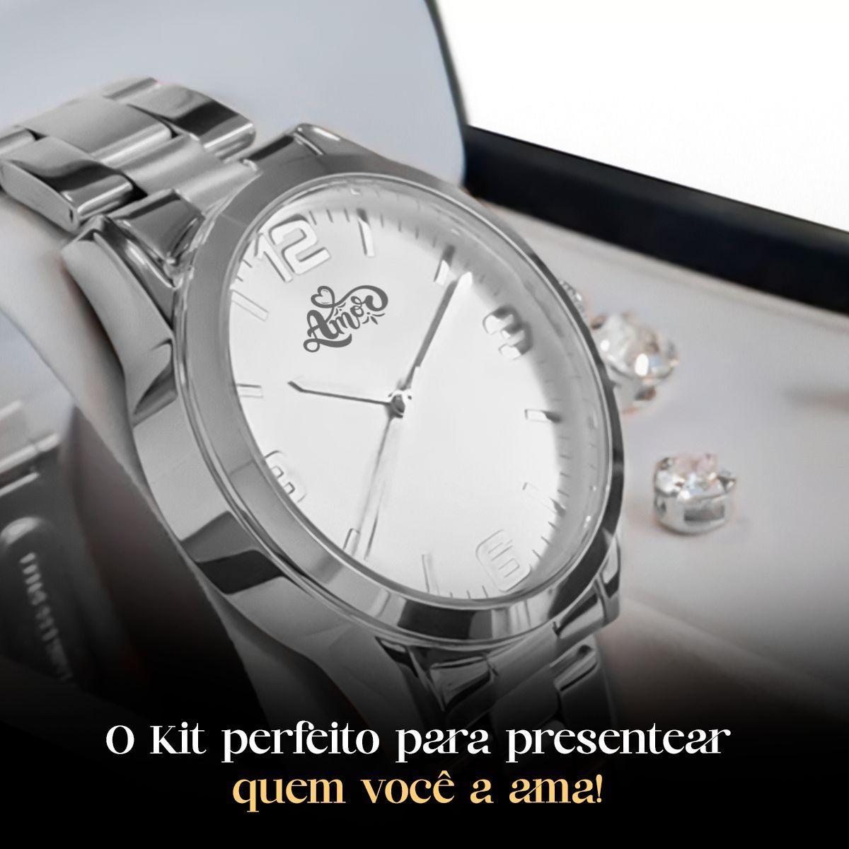 Miniatura Relogio Feminino Prata Aço Inox + Caixa + Pulseira + Colar