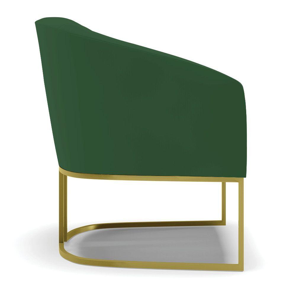 Poltrona Veludo Verde Base Industrial Dourada