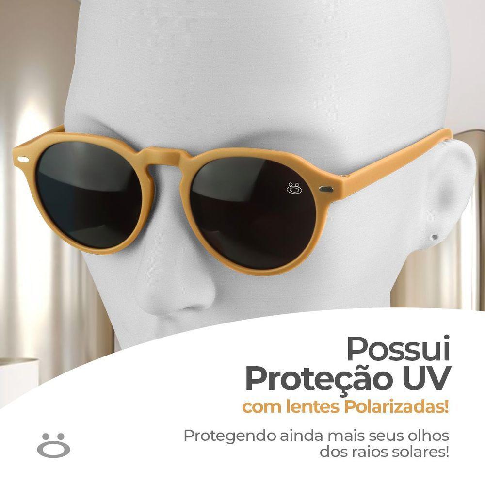Oculos Sol Masculino Vintage Proteção Uv Casual + Case + Verão Lentes Pretas Estiloso Presente Bege