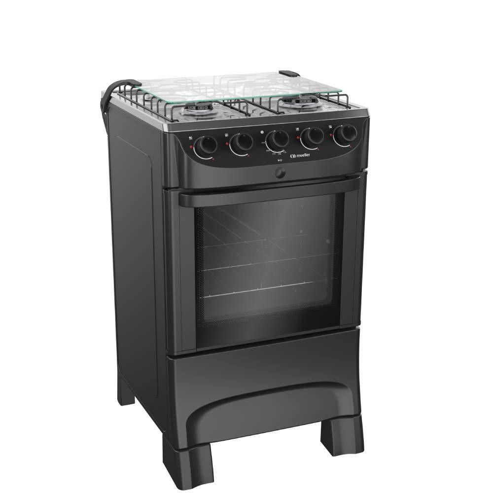 Miniatura Fogao Mueller 4 Bocas Preto Mesa de Inox com Acendimento Automático Bivolt (MFI4BB)