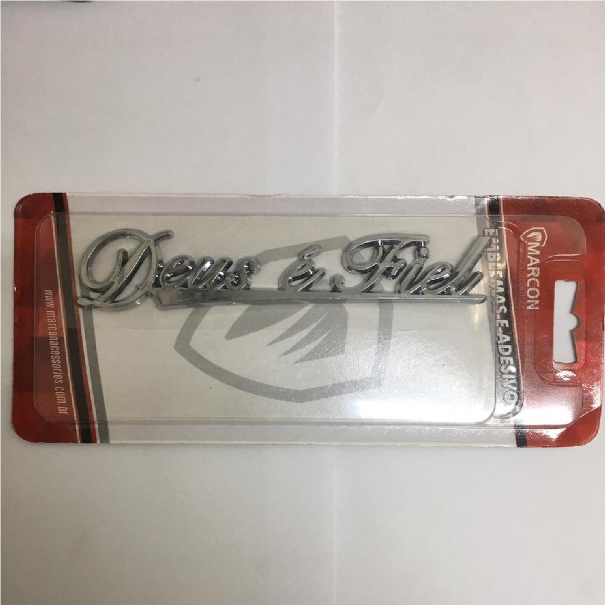 Miniatura Emblema Adesivo Alto Relevo 3D Deus É Fiel Cromado Cromado