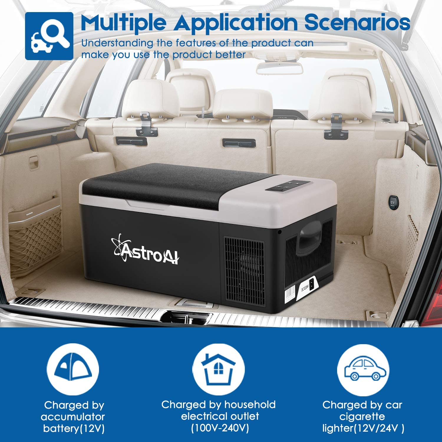 Mini Geladeira Freezer Automotiva AstroAI Portátil 12 24V DC e 100 240 V AC 15L Preto