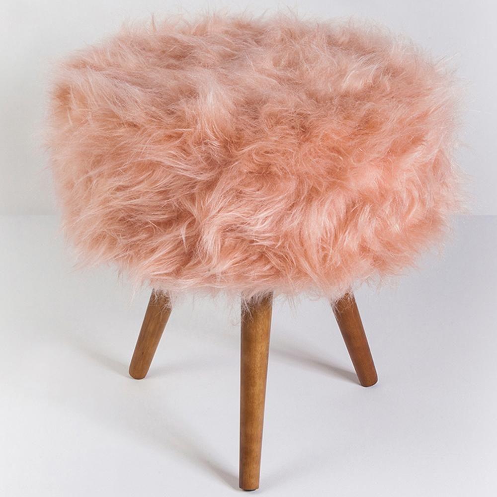 Miniatura Puff Puf Decorativo Tumir Pelo Sintetico Rose Sone Rose