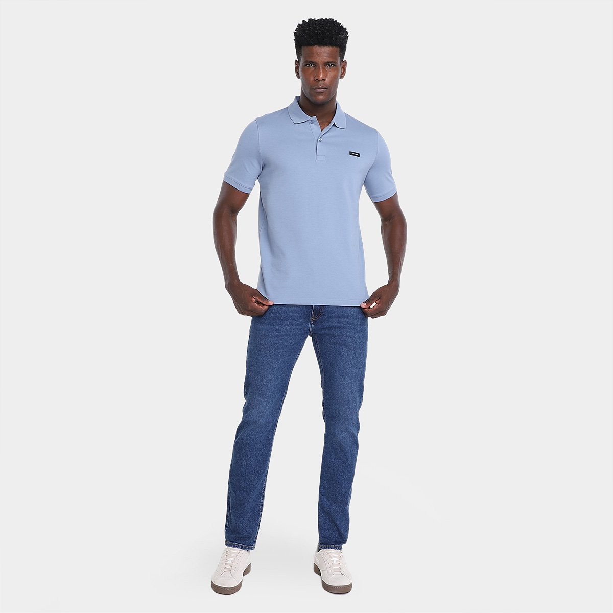 Miniatura Camisa Polo Calvin Klein Slim Em Piquet Masculina Azul Claro - G