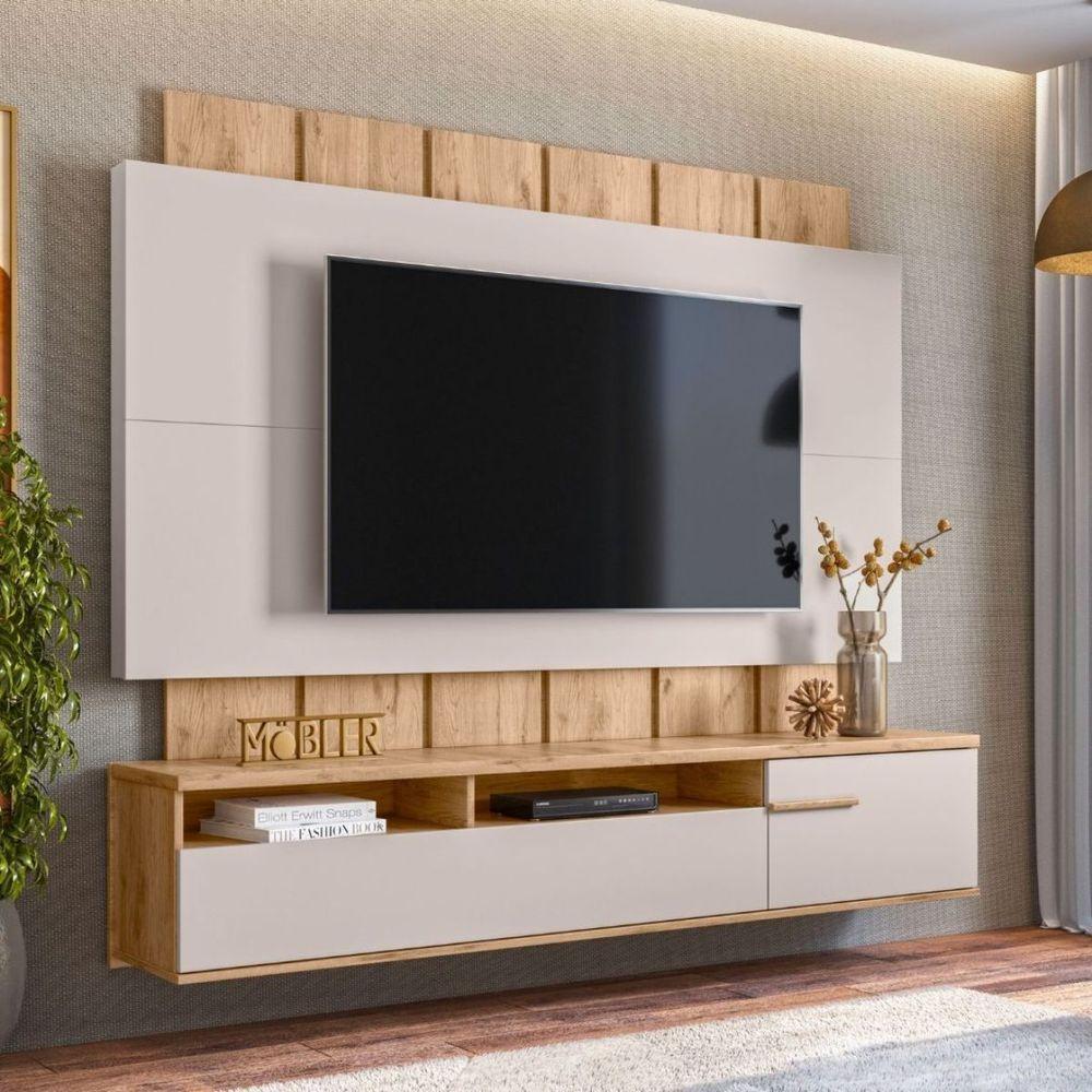 Rack Bancada Suspenso Painel Para Tv 70? Sena Teca Ártico