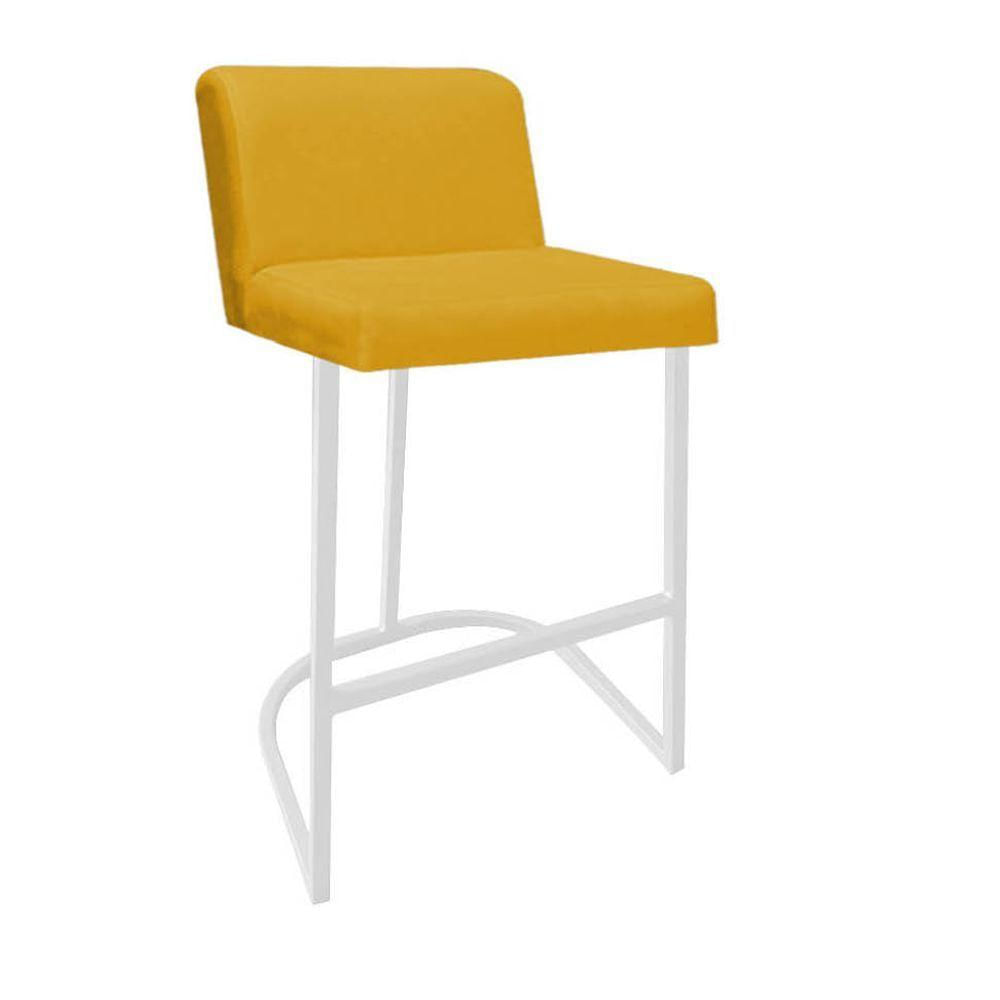Miniatura Banqueta Com Encosto Noah Luxo Confort Bistrô Cozinha Ferro Branco Sintético Amarelo - Amey Decor