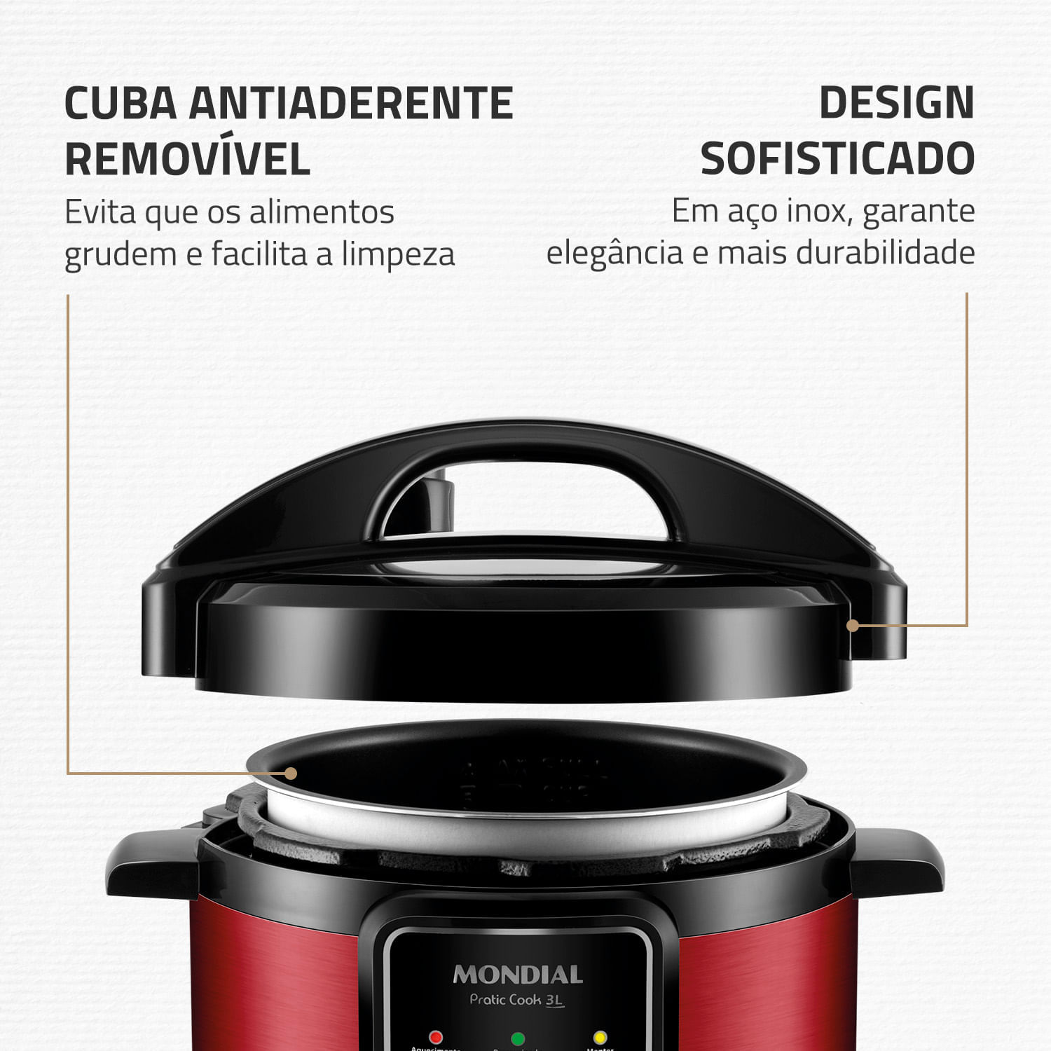 Miniatura Panela de Pressão Elétrica Mondial Pratic Cook 3L Red Premium I PE-47-3L-RI PANELA ELÉTRICA DE PRESSÃO-127V-VERMELHO/INOX