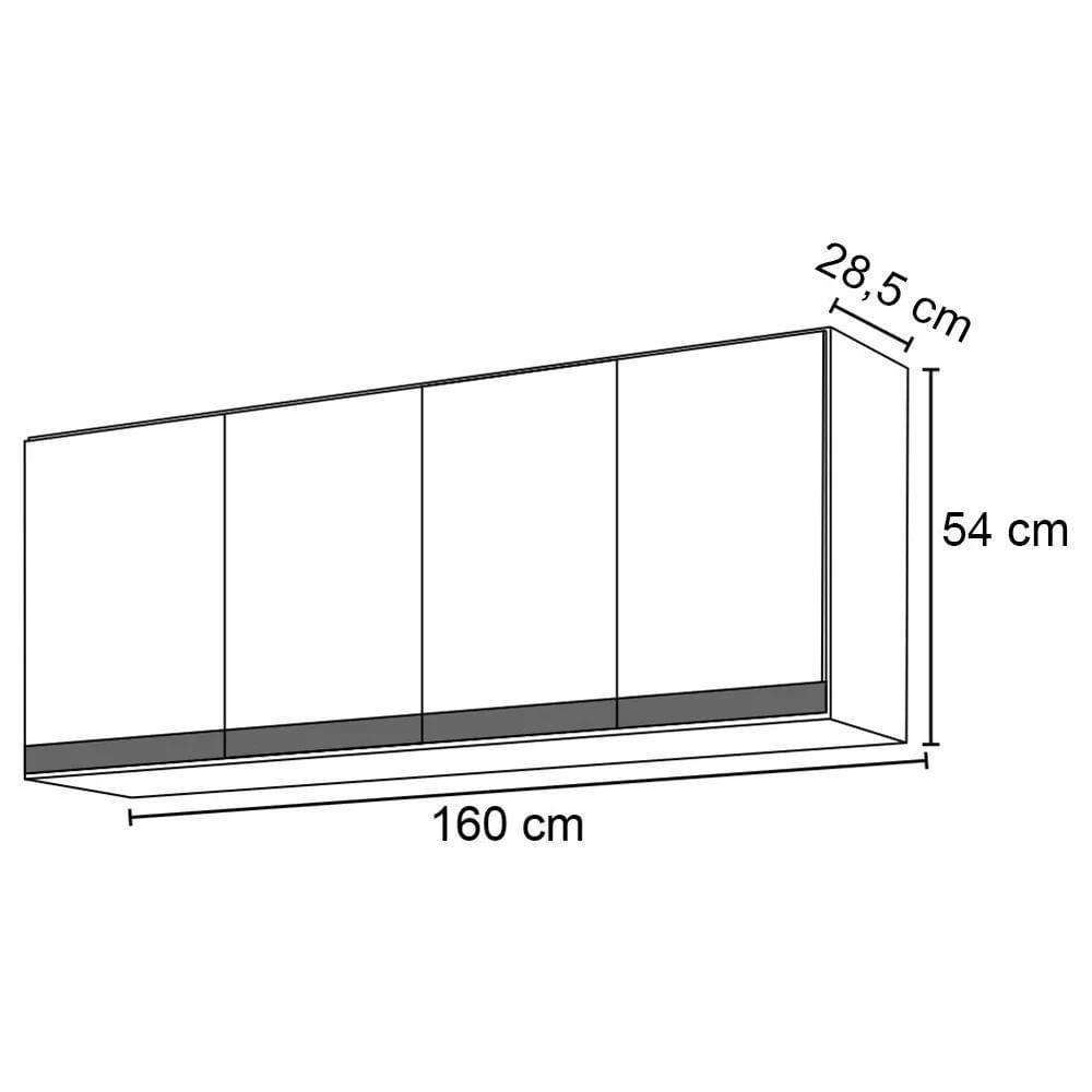 Miniatura Armário Aéreo 160cm 4 Portas Nevada Branco/preto - Lumil Móveis