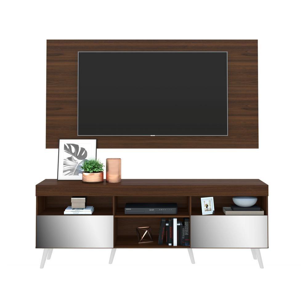 Miniatura Rack com Painel TV até 65" Espelho e Pés Retrô Multimóveis