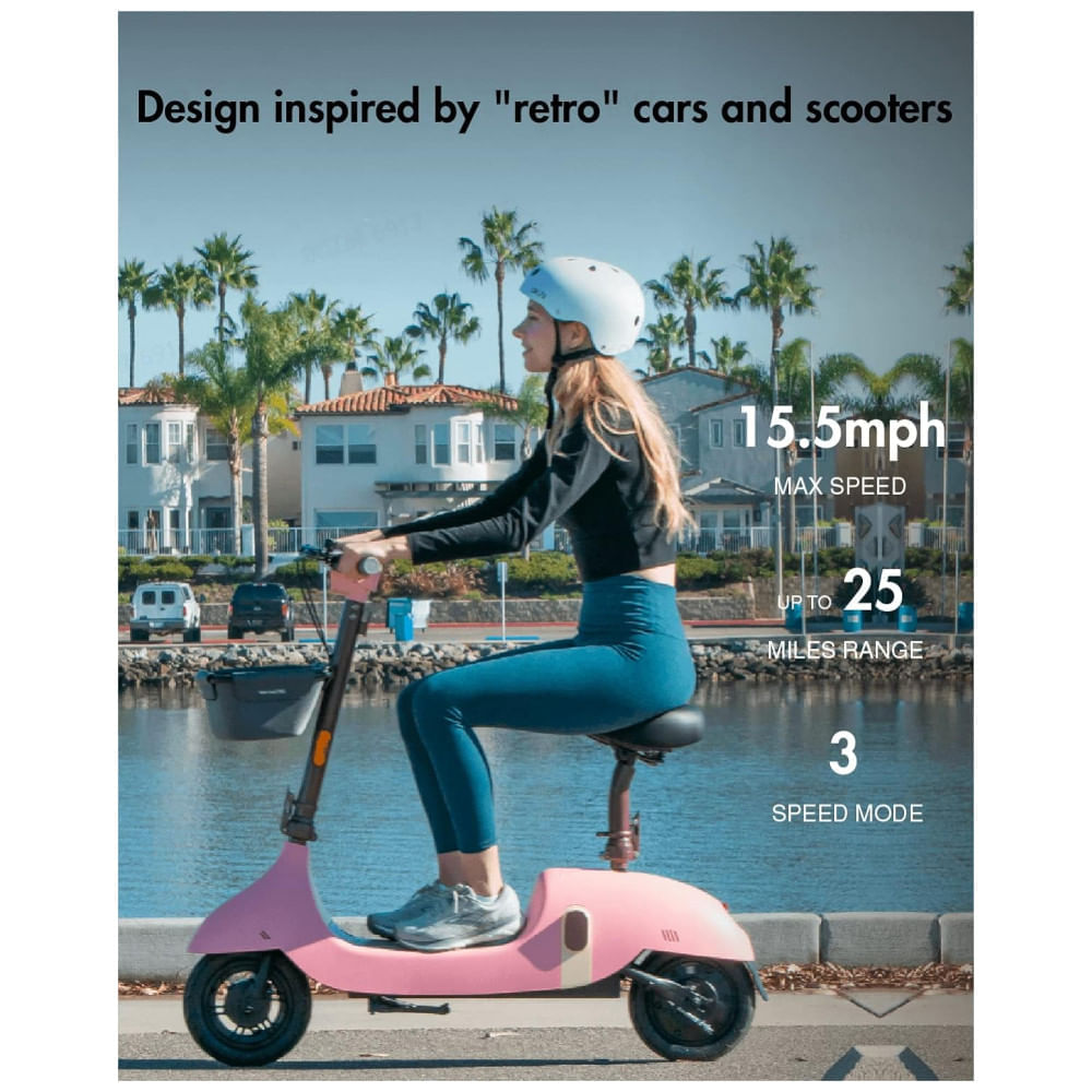 Miniatura Patinete Elétrico com Assento para Adolescentes e Adultos, Alcance 45km e Peso 100kg, OKAI ES50B, Rosa