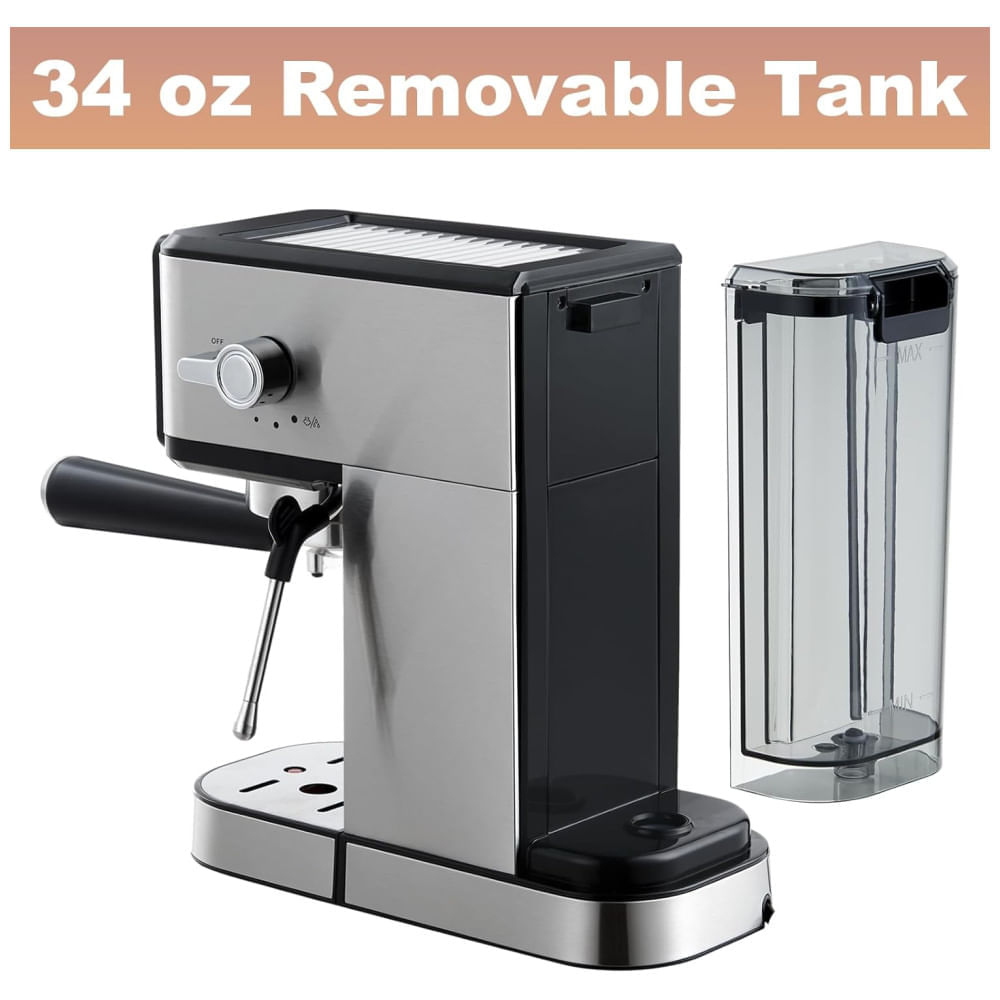 Mquina de Caf Expresso 20 Bar com Vaporizador de Leite, Display LCD e Capacidade de 1L, 110V 1350W, Tesslux, Prata e Preta 110v