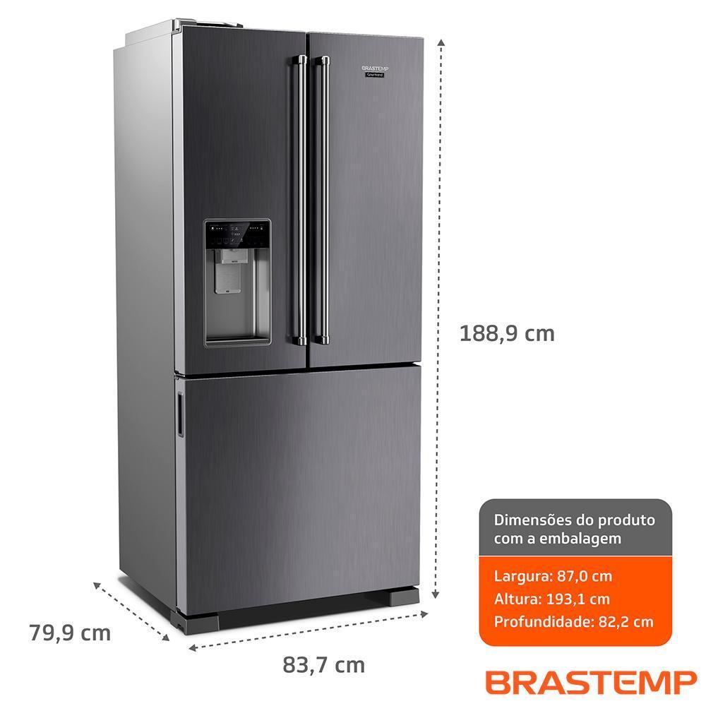 Miniatura Refrigerador Brastemp Gourmand Frost Free French Door Água e Gelo na Porta 515 Litros Inox BRH86AR 220