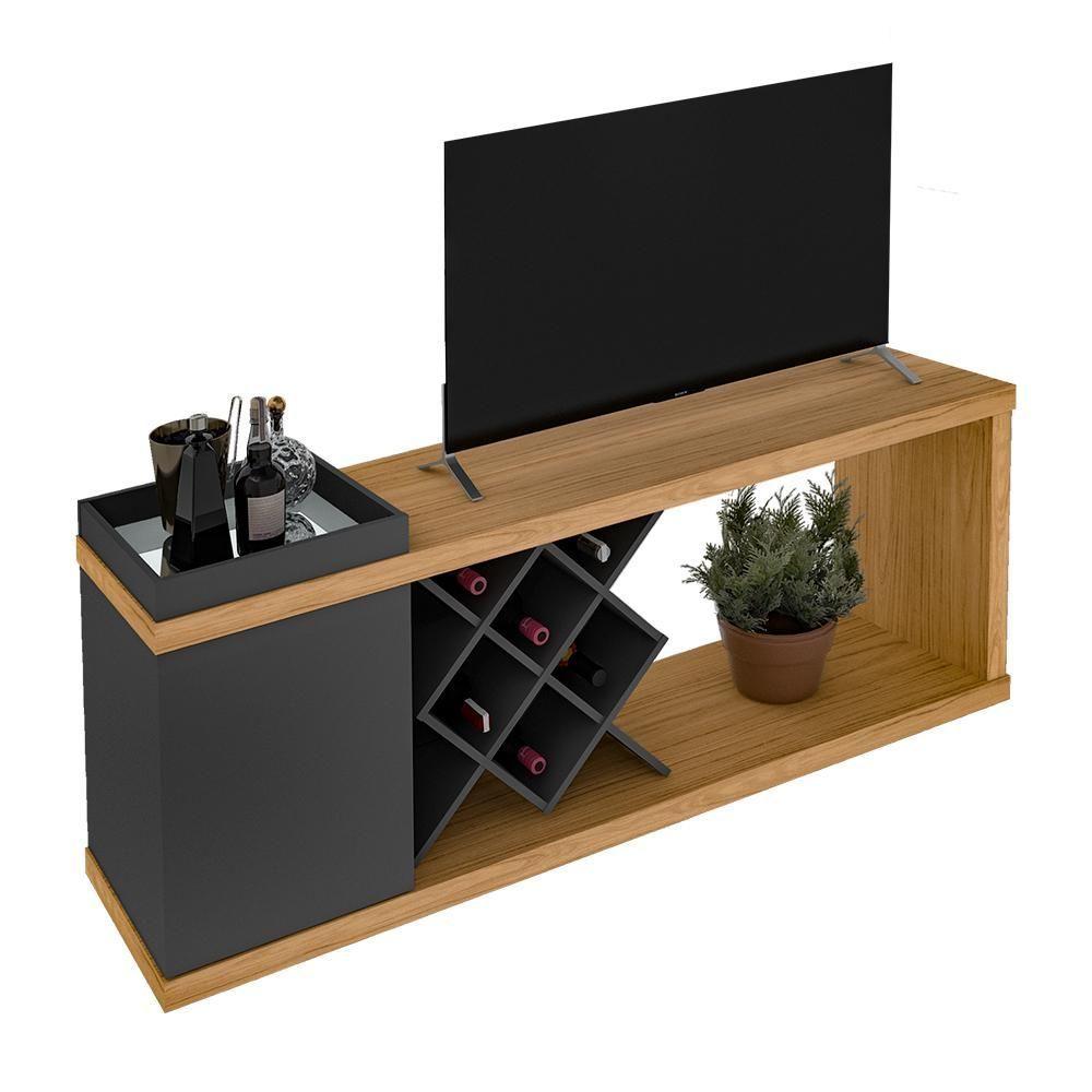 Miniatura Conjunto Rack Bar E Aparador Melbourne Carvalho Grafite