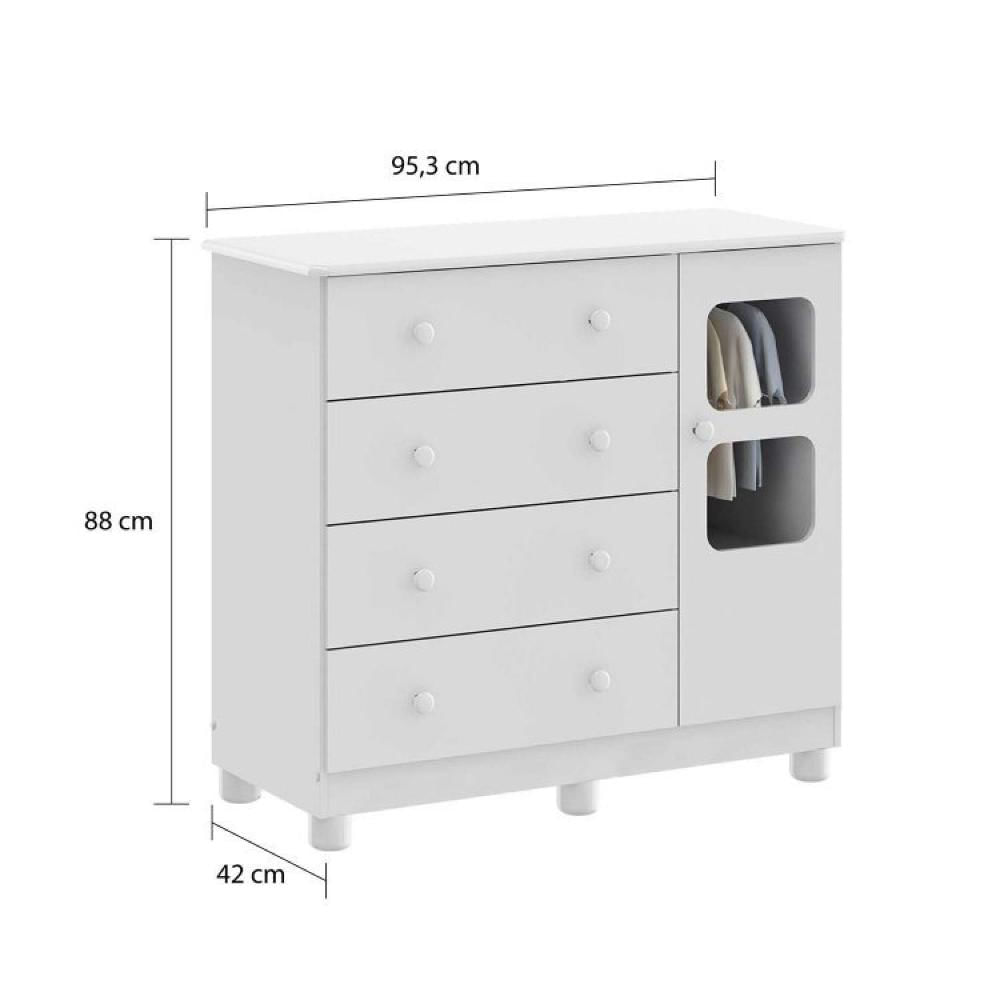Miniatura Quarto Gêmeos com 2 Berços Americano 1 Cômoda com 4 Gavetas e 1 Porta Uli Móveis Peroba Branco Brilho