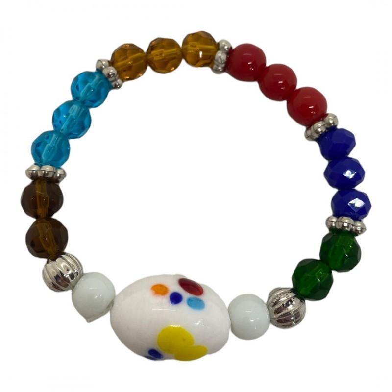 Miniatura Pulseira Sete Linhas Búzios Colorido Com Cristal E Silicone