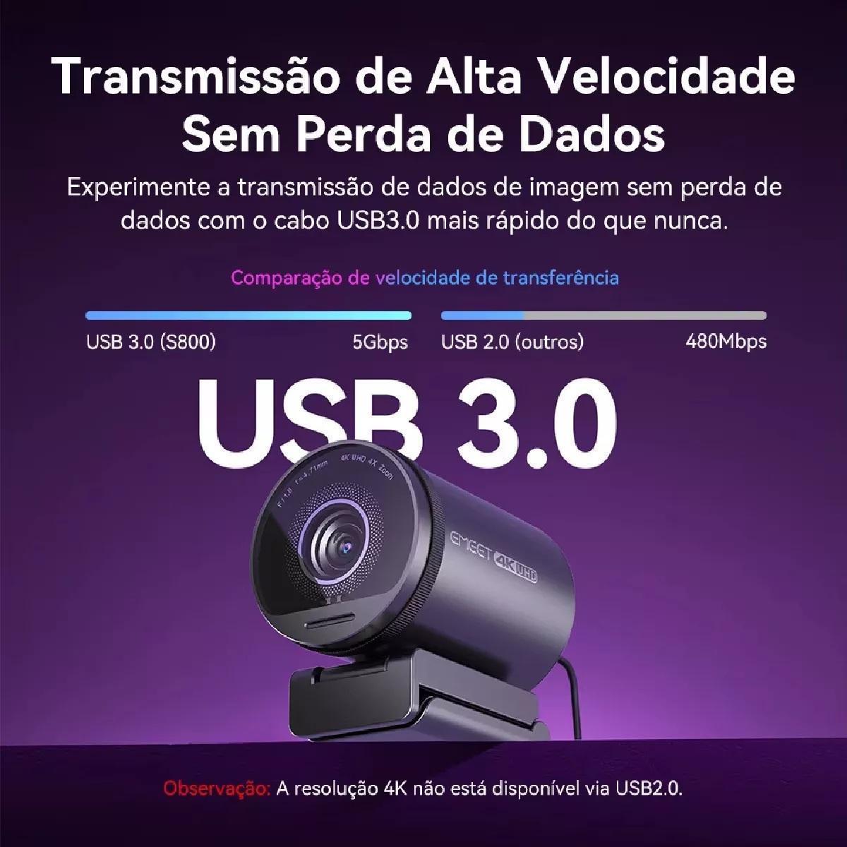 Webcam Emeet S800 4K Para Pc - Ultra Hd 4K Foco Automático