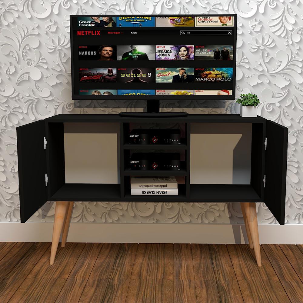 Miniatura Rack Para Tv Com Pés Palito Arapoti Preto - Moveise
