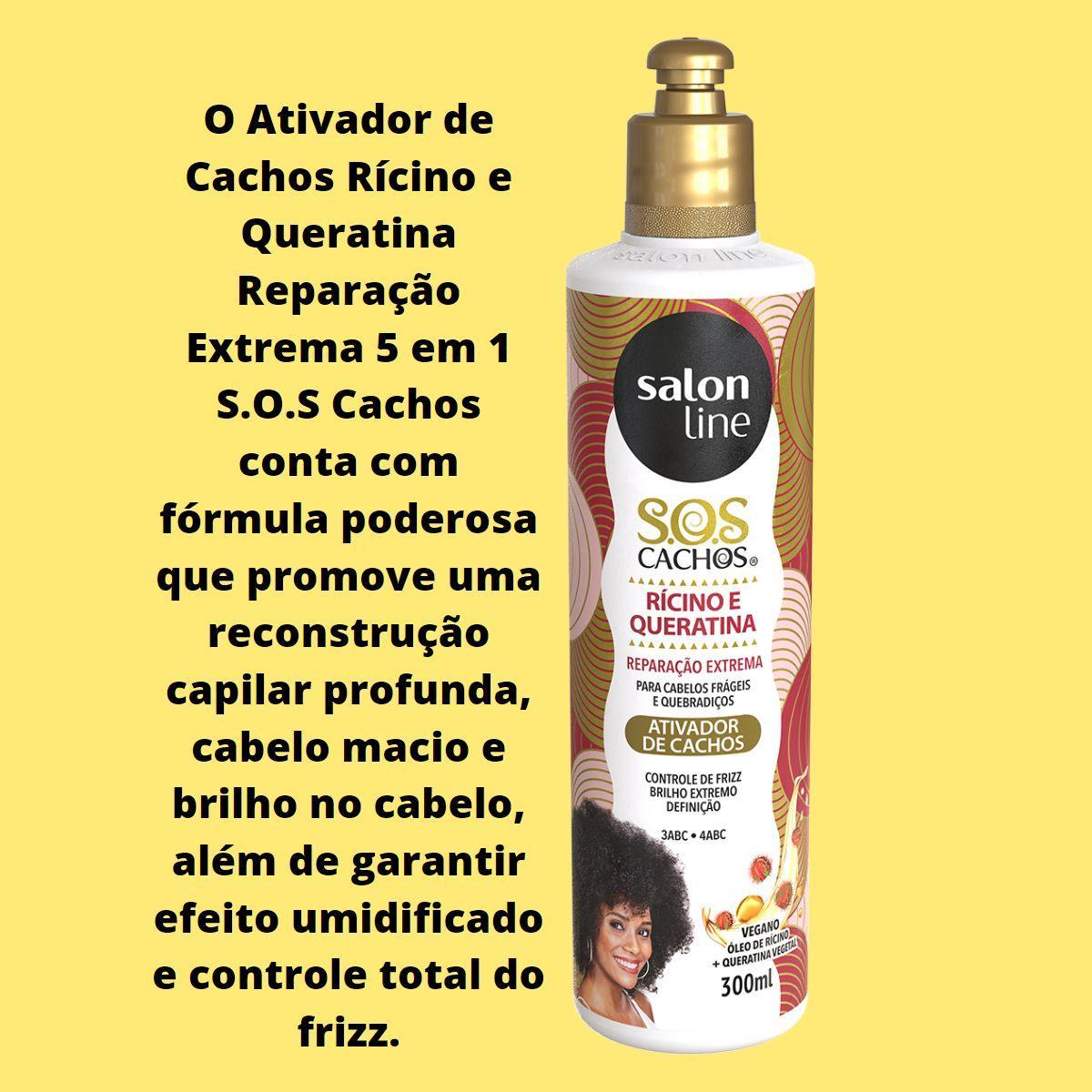 Kit Salon Line Rícino Queratina Sos Cachos Com Óleo De Coco