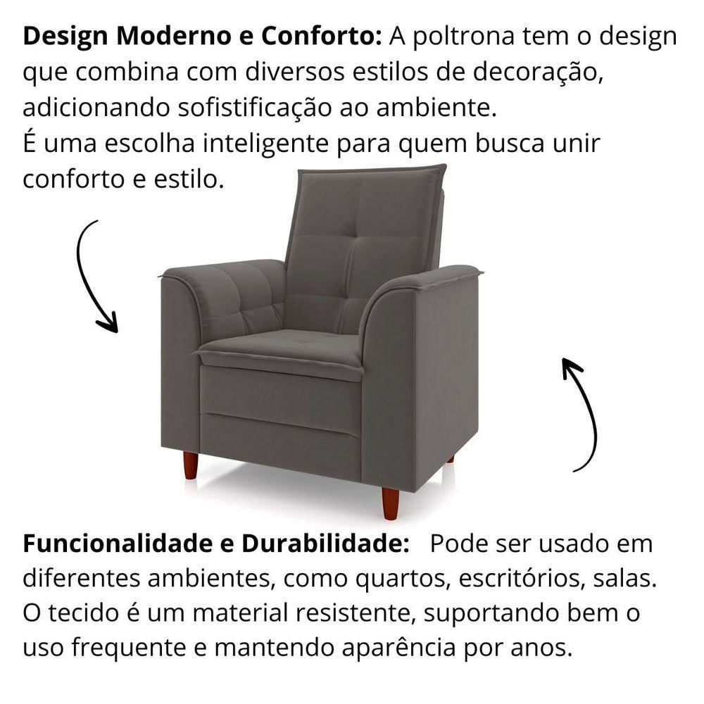 Miniatura Poltrona Decorativa Estofada Confortável Sala Miley Suede Cinza