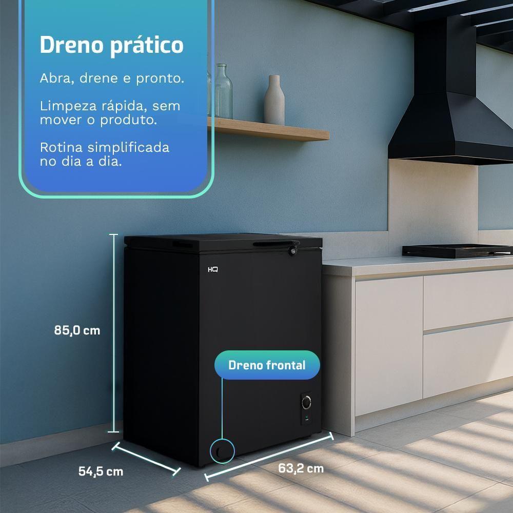 Miniatura Freezer E Conservador Horizontal HQ 155 Litros Preto HQ-155CFHL 110V