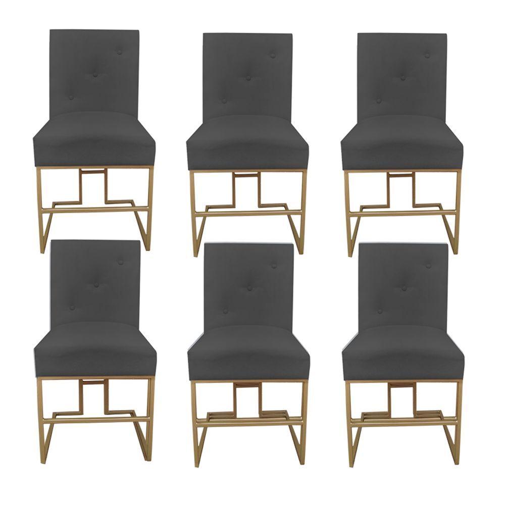 Miniatura Kit 06 Cadeiras De Jantar Madrid Base De Ferro Sued Grafite D'classe Decor