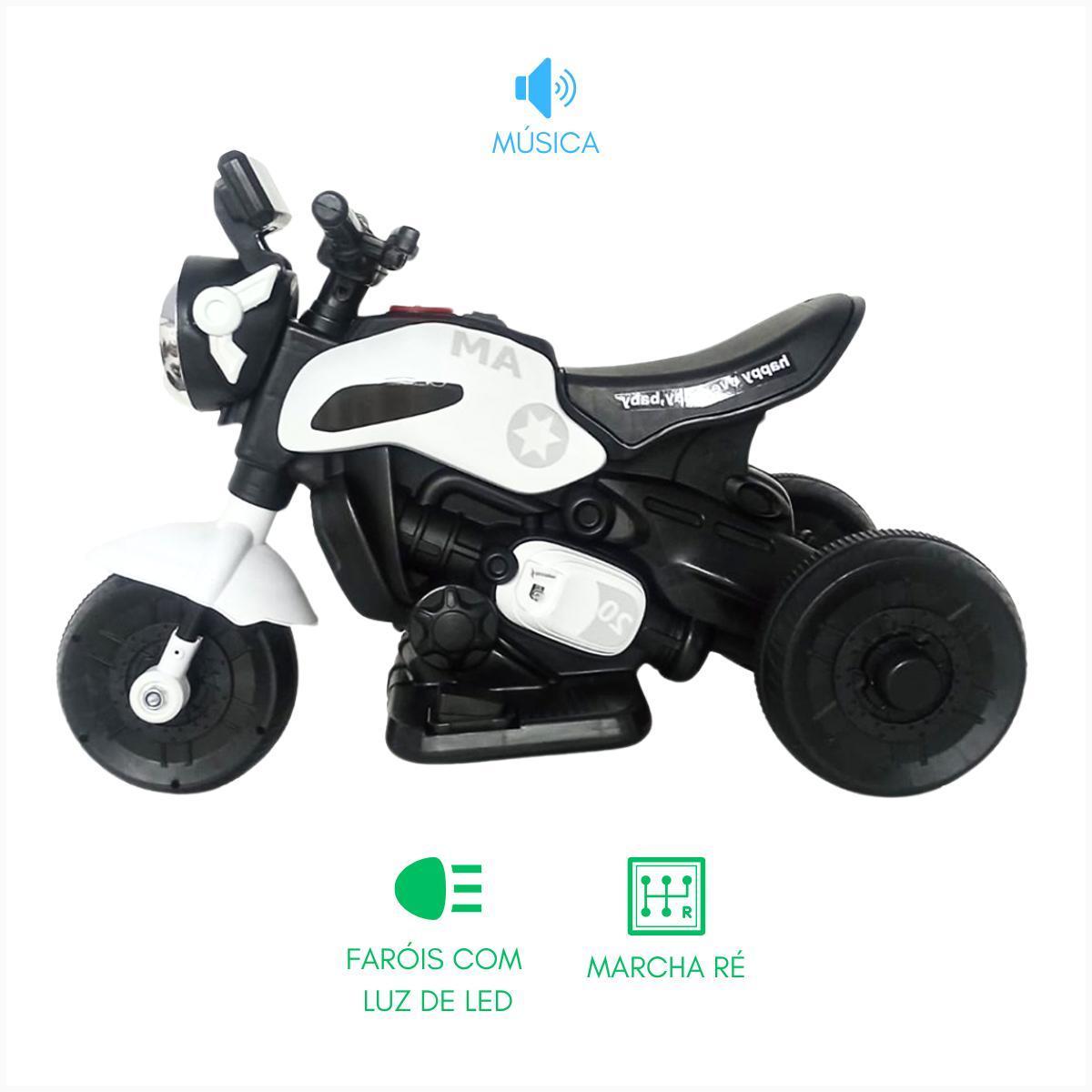 Miniatura Moto Elétrica Infantil Mini Triciclo Branco Recarregável Led