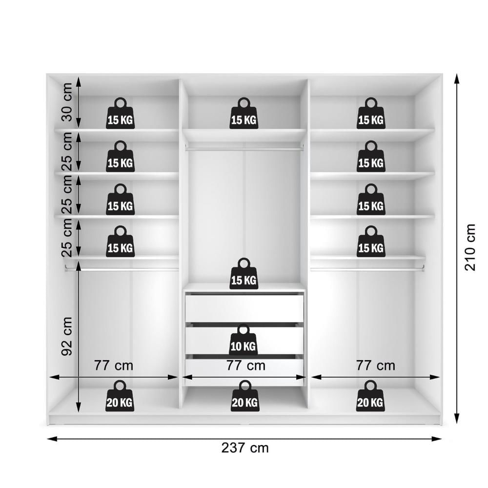 Closet Casal 100% Mdf Bp 237cm 3 Gavetas Monreale Branco