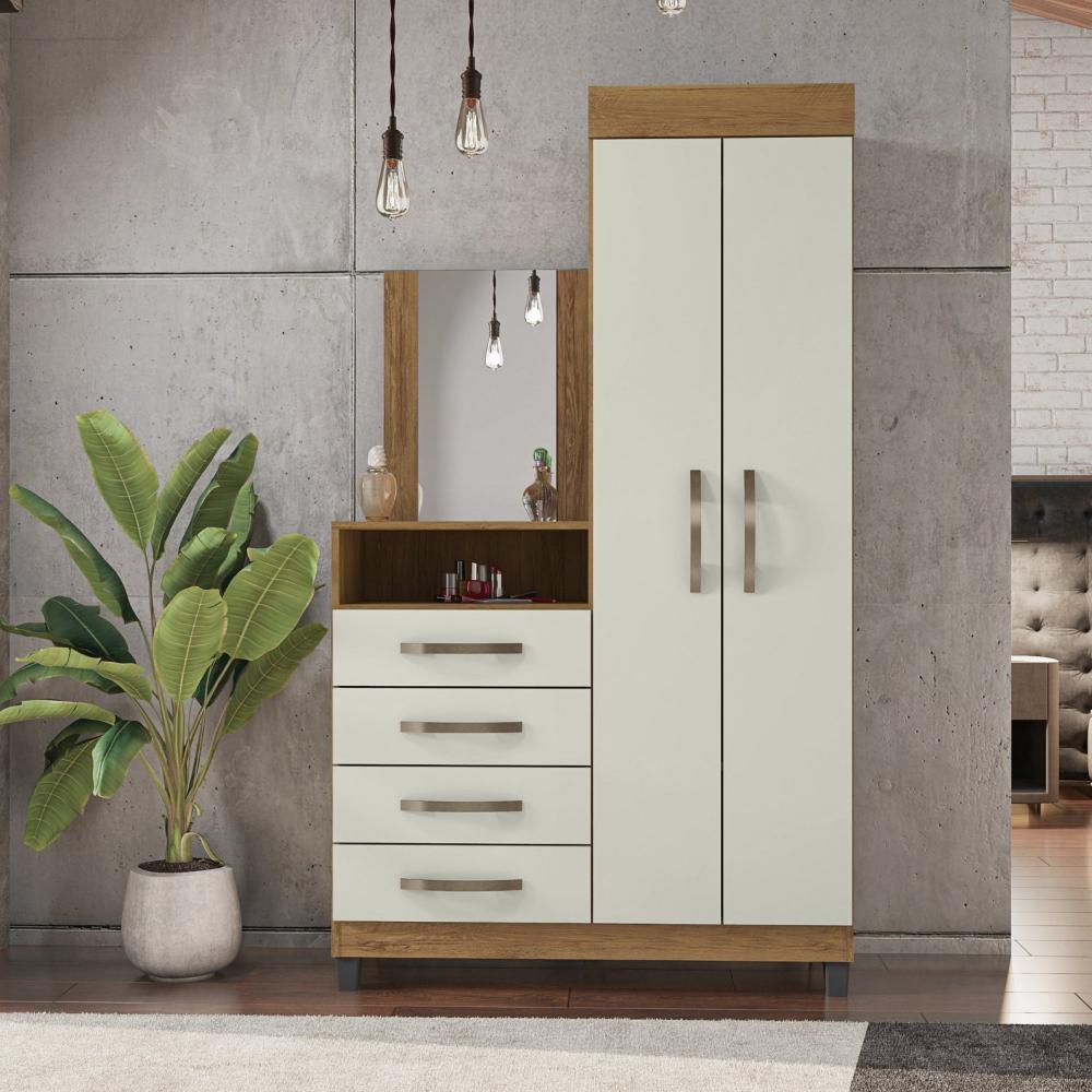 Miniatura Cômoda Roupeiro 4 Gavetas 2 Portas Lion Freijó/Cinza Cristal