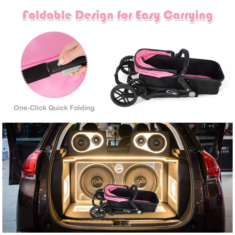 Carrinho de Bebê 2 em 1 com Suspensão e Porta Copos, Baby Joy, Rosa
