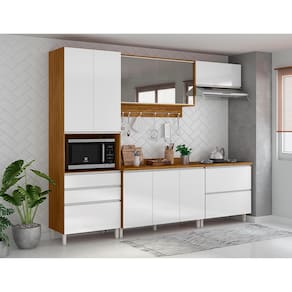 Miniatura Cozinha Completa Bartira Amazonita com 9 Portas, 7 Prateleiras e 4 Gavetas - 271,2cm de largura - Damasco