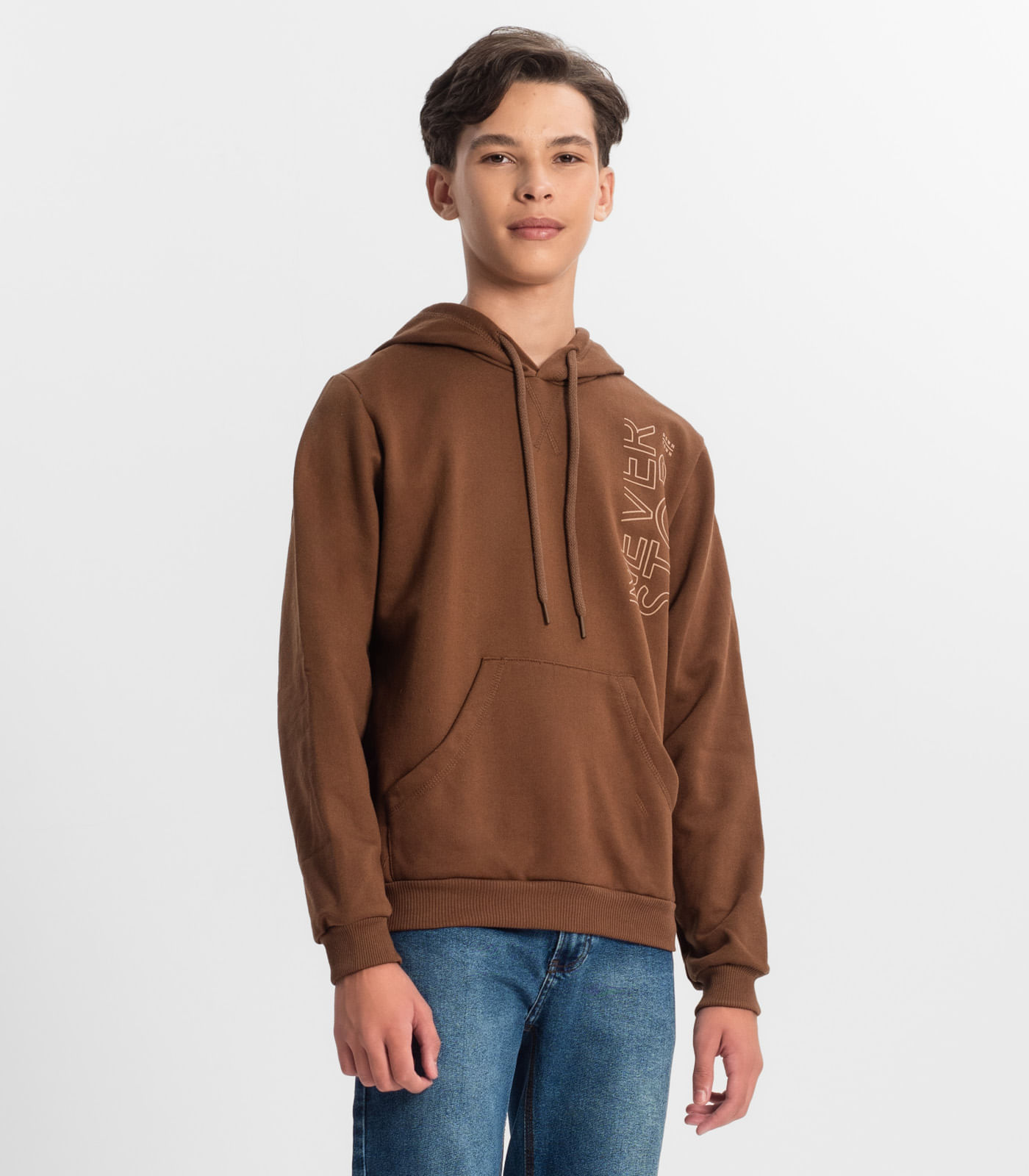 Miniatura Blusão Juvenil Masculino Em Moletom Minty Marrom 12