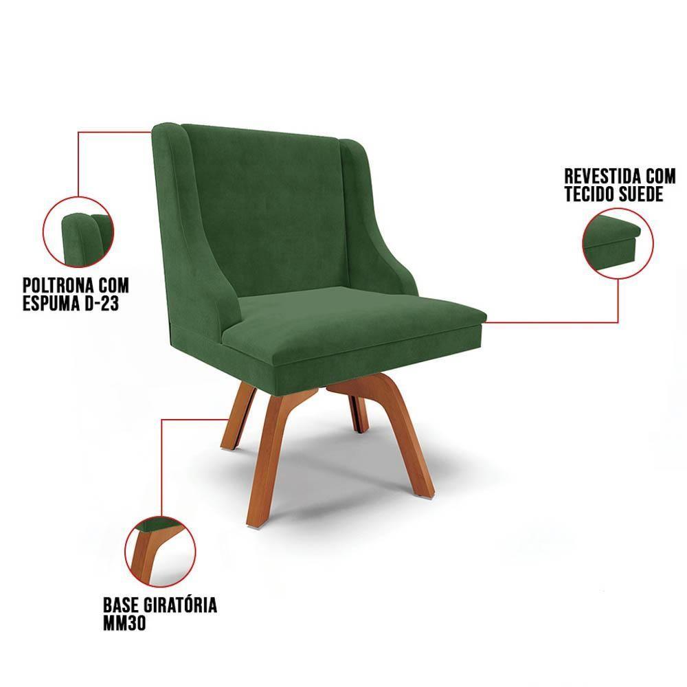 Miniatura Cadeira Estofada Para Sala De Jantar Base Giratória De Madeira Lia Suede Verde - Ibiza