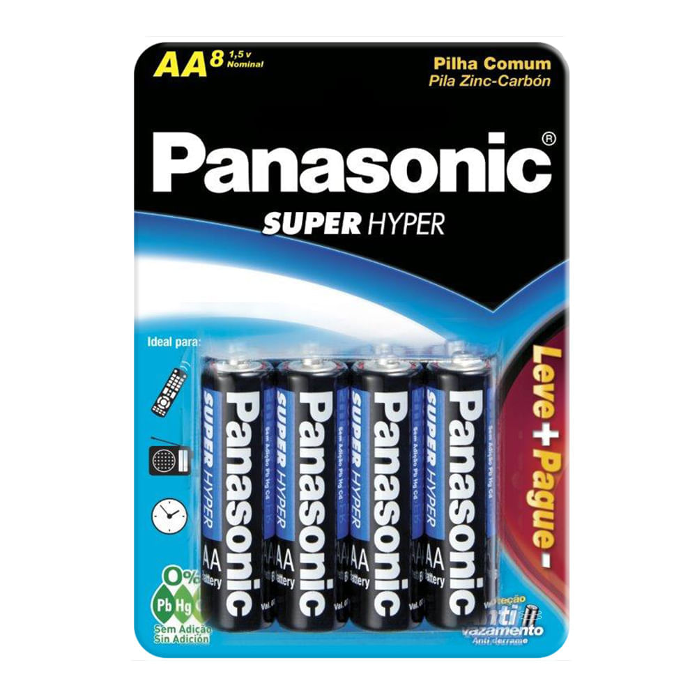 Miniatura Pilha Panasonic AA Super Hyper 8 Unidades Leve Mais Por Menos