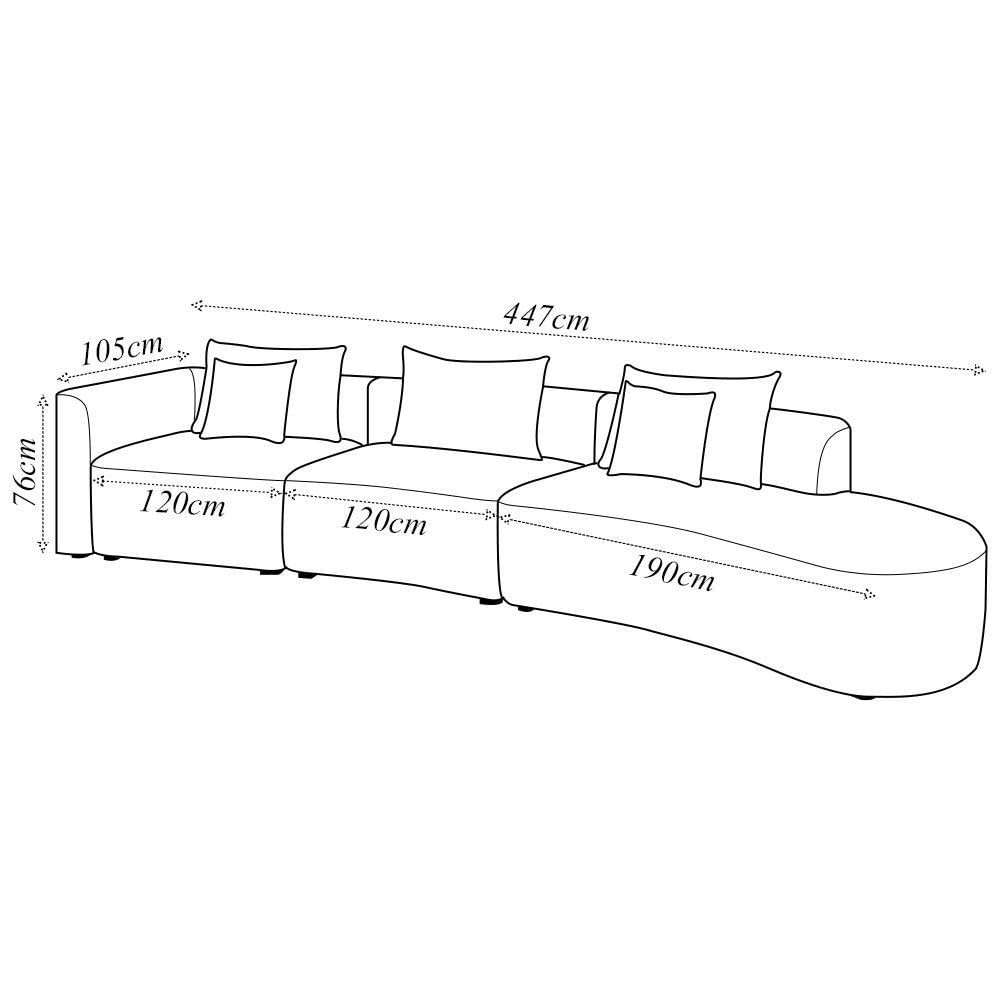 Miniatura Sofá Curvo Decorativo Kimiko 447cm 5 Lugares Sala De Estar Com Chaise Bouclê Branco G52 - Gran Belo
