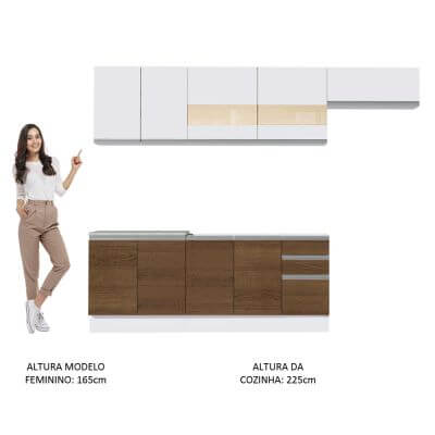 Cozinha Completa Madesa Marcela Com Armário e Balcão (Sem Tampo e Pia) Branco/Rustic/Branco Cor:Branco/Rustic/Branco