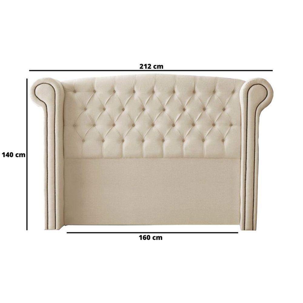 Miniatura Cabeceira Cama Queen Box Estofada 158 Cm Fernanda Linho Bege Claro