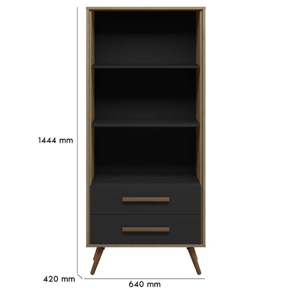 Miniatura Livreiro 2 Gavetas 2 Prateleiras 3955 Carvalho Rústico Toq Preto Fosco Qmovi