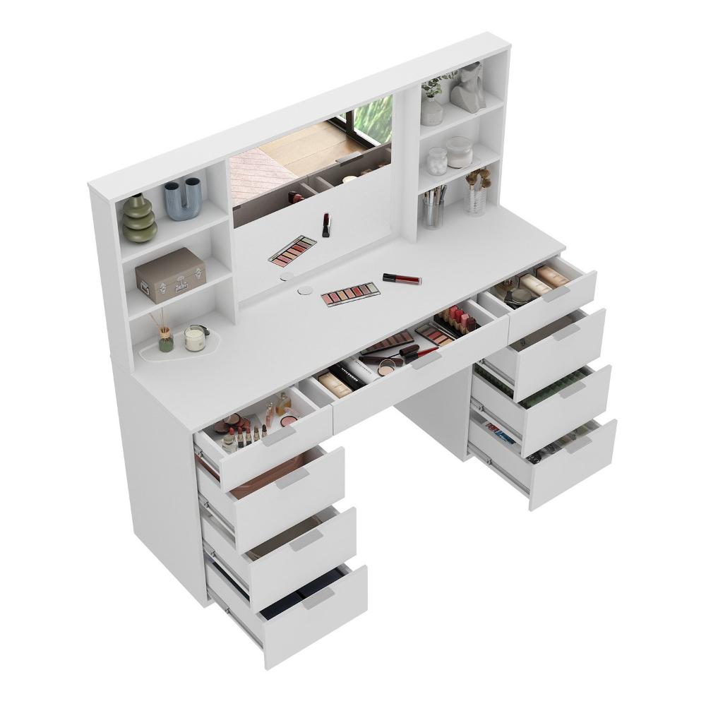 Miniatura Penteadeira 9 Gavetas com Espelho e LED 8402 Branco