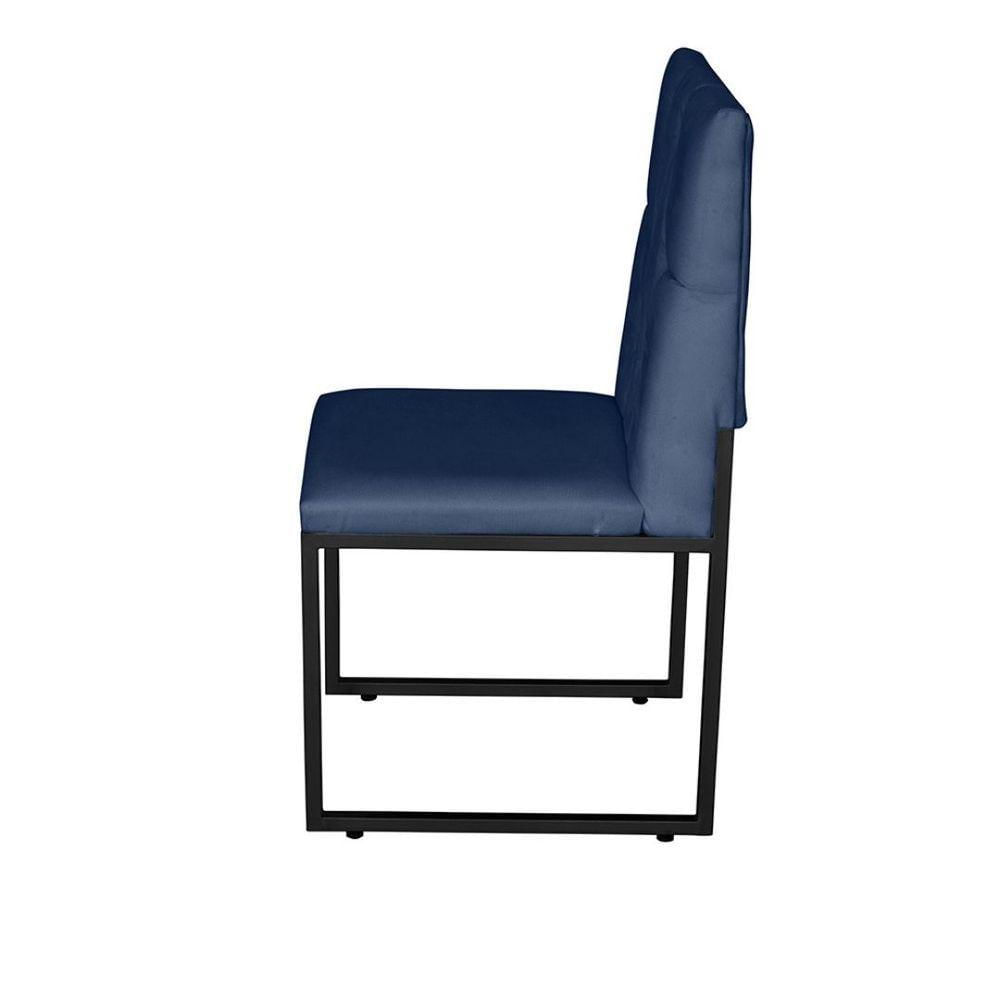 Miniatura Cadeira De Jantar Escritorio Industrial Malta Capitonê Ferro Preto Suede Azul Marinho