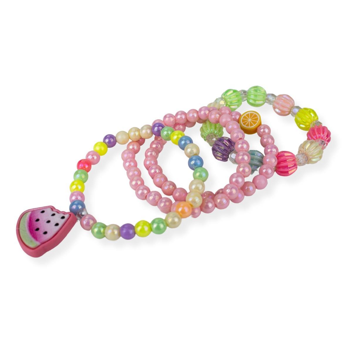Kit 4 Pulseiras Infantil Pingente Miçanga Colorida Menina