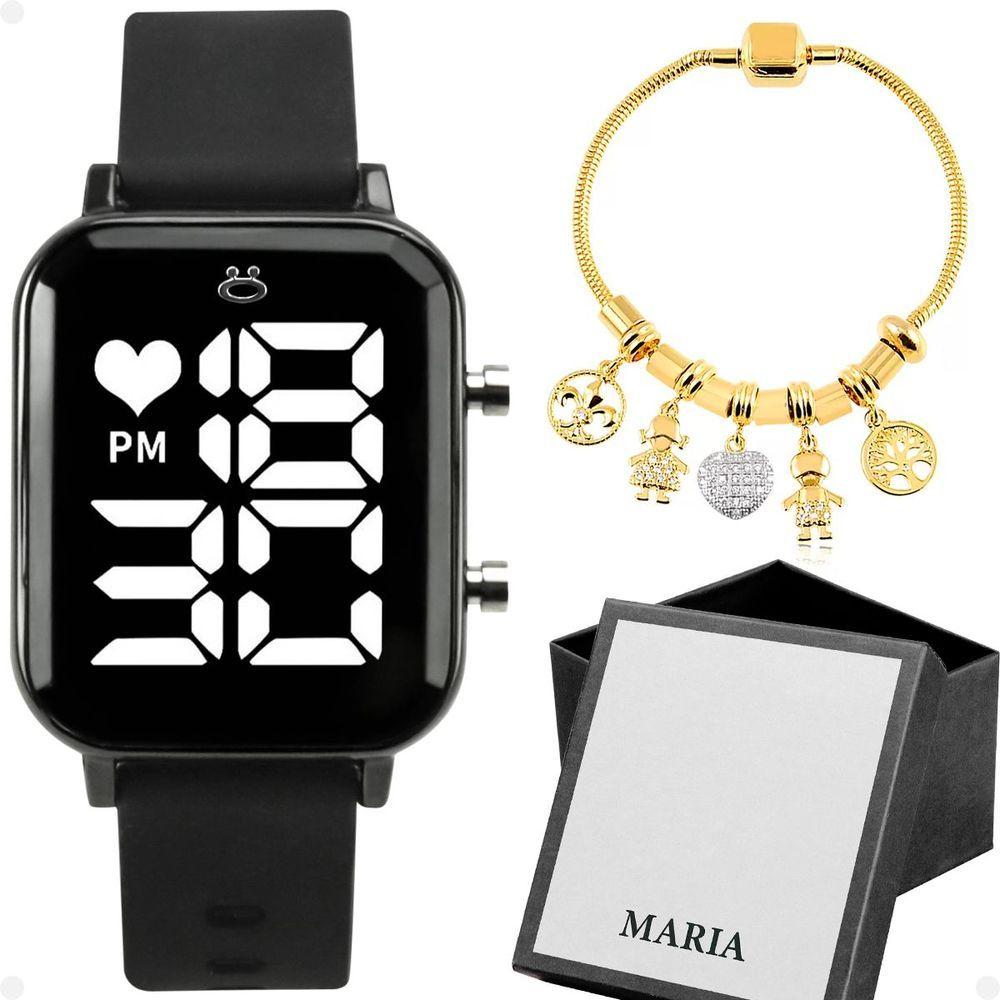 Miniatura Relogio Feminino Aço Inox Digital Led + Caixa + Pulseira Silicone Moda Casual Preto Original