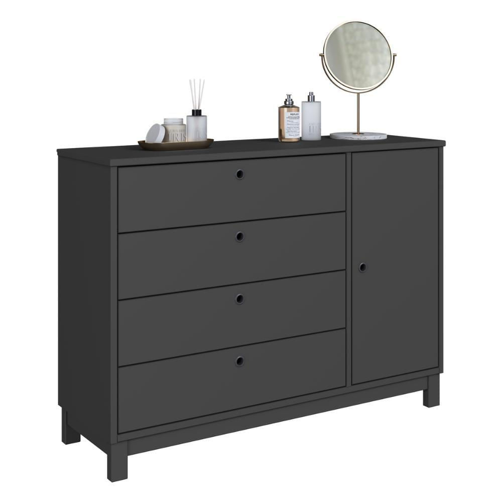 Miniatura Cômoda De Madeira Maciça Com 1 Porta E 4 Gavetas 110cm Multimóveis Cr35279 - Charcoal