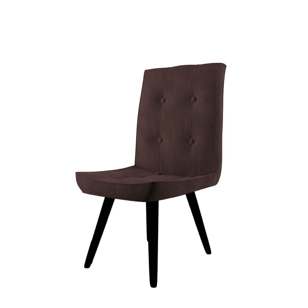 Miniatura Cadeira De Jantar Drop Com Botão Base Pé Palito Preto Corino Marrom - Amey Decor