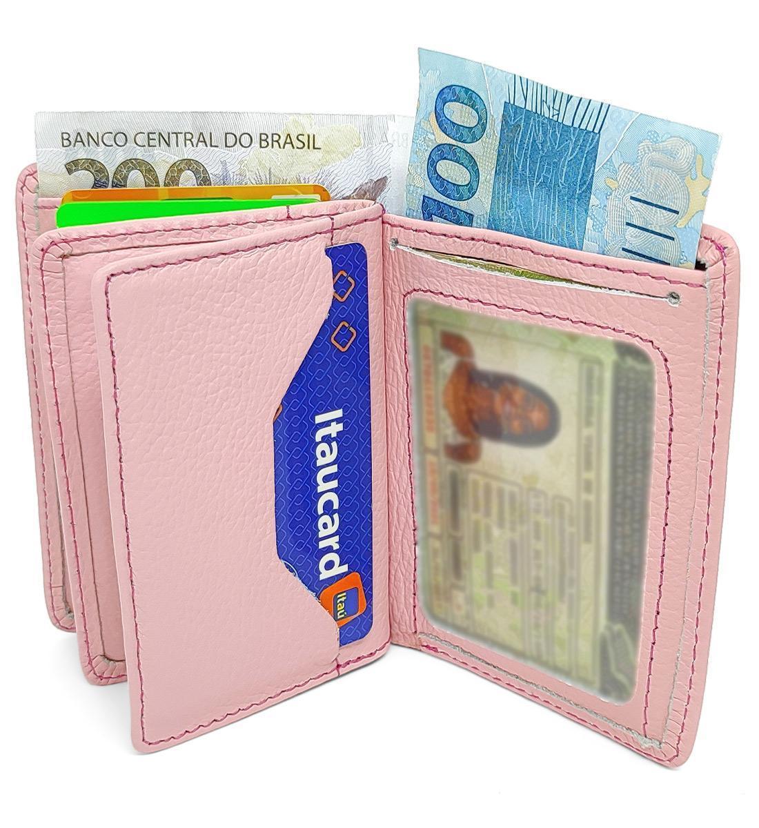 Miniatura Porta Cartões Feminino De Couro Pequeno Cnh Cédulas