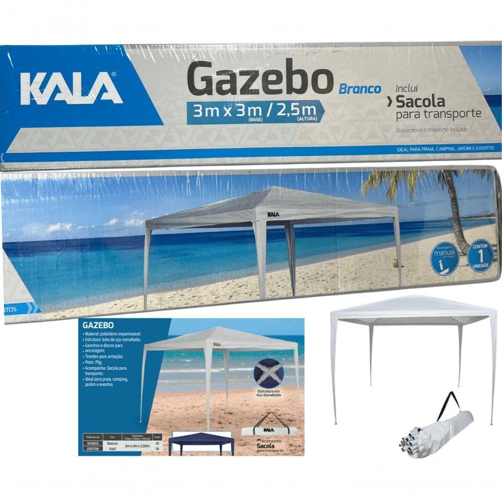 Tenda Praia Gazebo Barraca 3x3 Branca Camping Bco Aço Kala