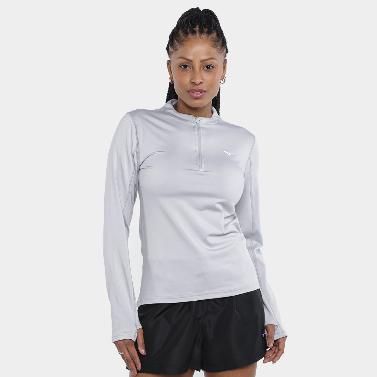Miniatura Camiseta Mizuno Térmica Manga Longa Feminina Cinza Claro - GG