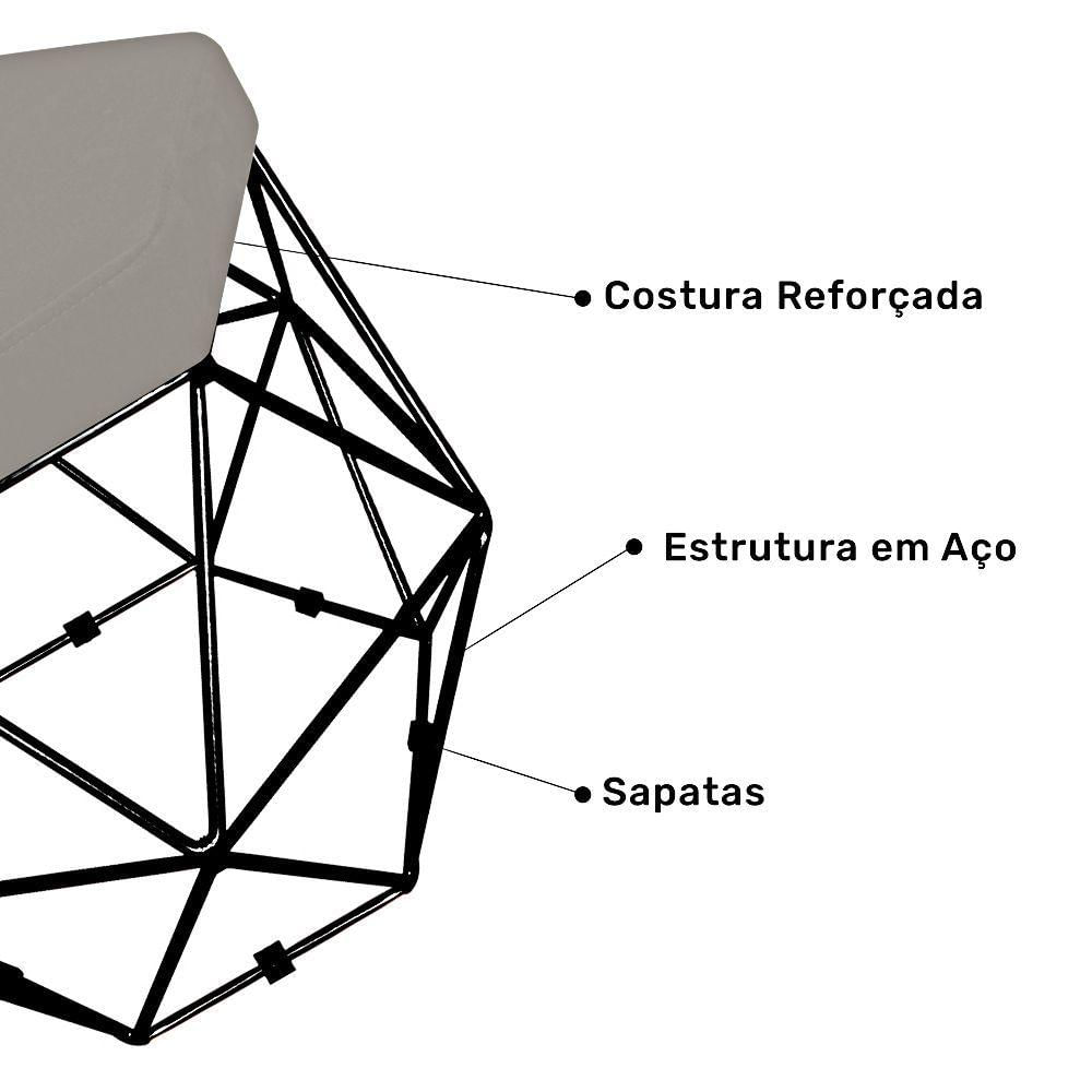 Miniatura Puff Banco Aramado Hexagonal Base Eiffel Preta Suede Bege