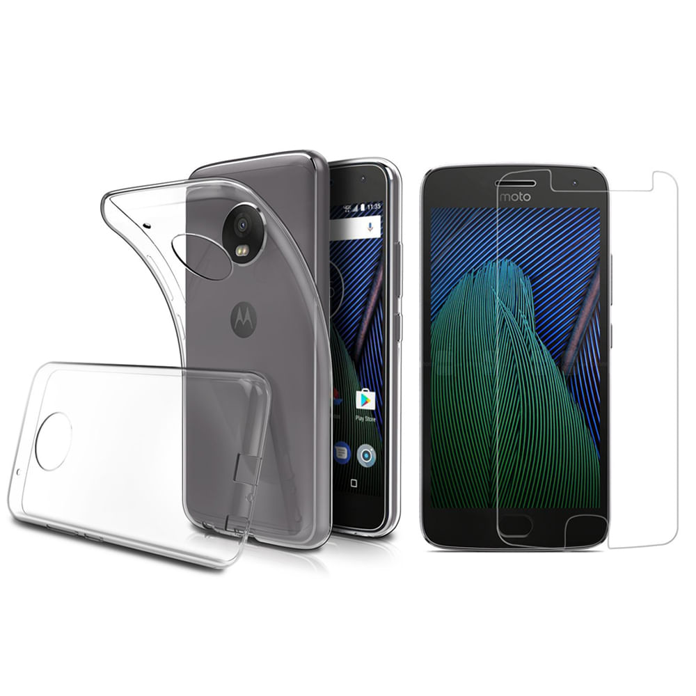 Miniatura Kit Capa Transparente Moto G5 Plus Xt1683 + Película Vidro