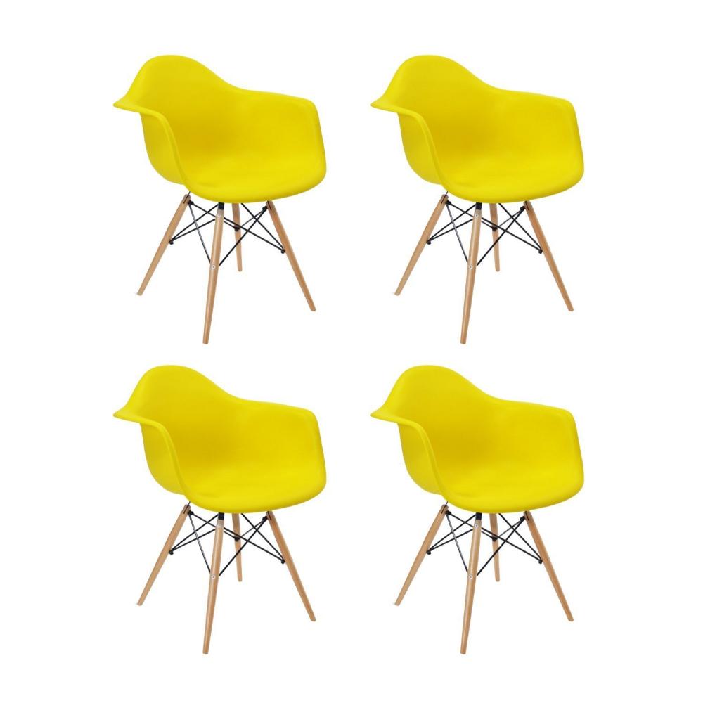 Miniatura Kit 4 Cadeiras Eames Braço Polipropileno Base Madeira Flórida Fratini Móveis Amarelo